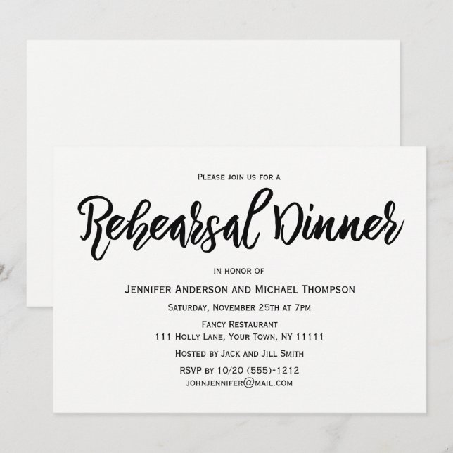 Simple Black and White  Rehearsal Dinner Invitation (Front/Back)