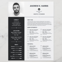 Simple Black and White Resume, CV + Letter