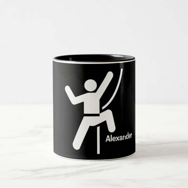 Simple Black and White Rock Climbing Icon Two-Tone Coffee Mug (Center)
