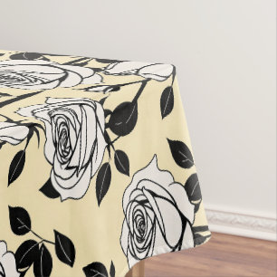 Simple Black And White Roses In A Graphic Style Tablecloth