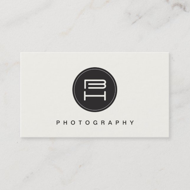 Simple Black and White Round Monogram Emblem Business Card (Front)