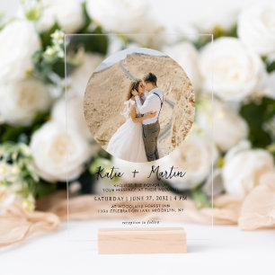 Simple Black and White Round Photo Wedding Acrylic Invitations