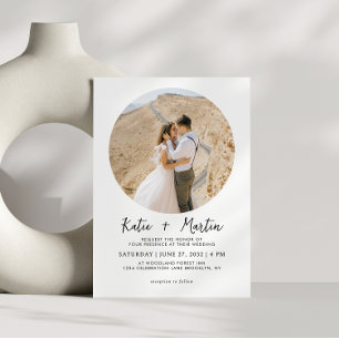 Simple Black and White Round Photo Wedding Invitation