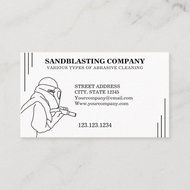 Simple Black and White Sandblasting Cleaning Business Card (Front)