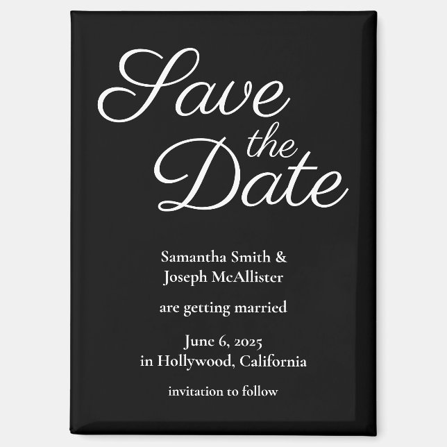 Simple Black and White Save the Date Magnet (Front)