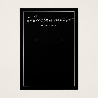 Simple black and white script earring display card
