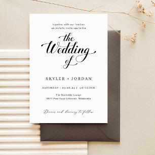 Simple Black and White Script Minimalist Wedding Invitation