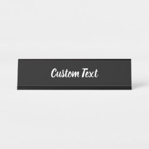 Simple Black and White Script Text Template Desk Name Plate