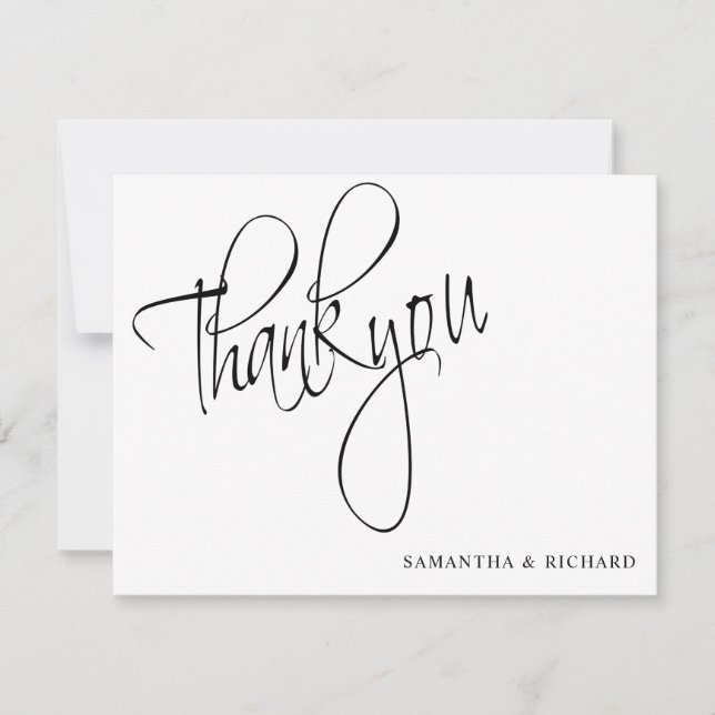Simple Black And White Script Thank You Card (Front)