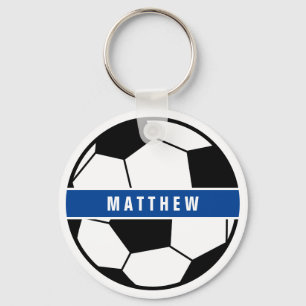 Simple Black and White Soccer Football Monogram Keychain