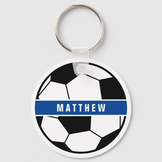 Simple Black and White Soccer Football Monogram Keychain (Front)