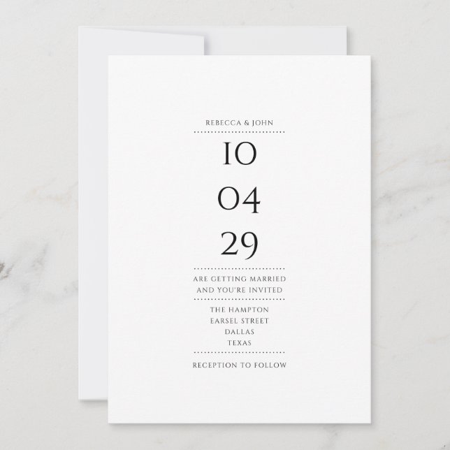 Simple Black and White Special Date Wedding Invitation (Front)