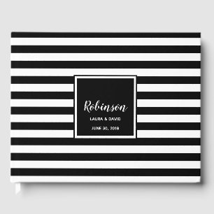 Simple Black and White Striped Wedding Guest Book