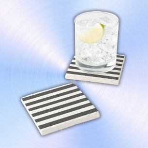 Simple Black and White Stripes Stone Coaster