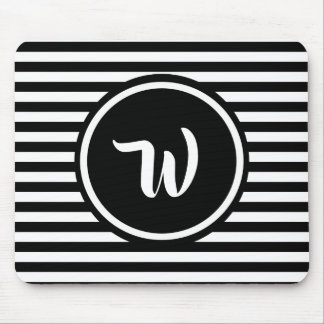 Simple Black and White Stripes Striped Initials Mouse Pad