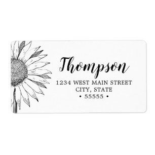 Simple Black and White Sunflower Return Label