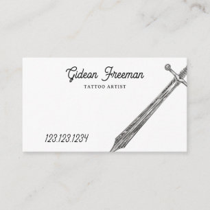 Simple Black and White Sword Tattoo Artist Business Card
