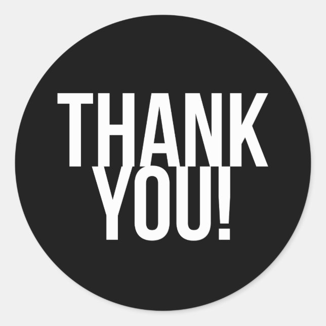 Simple Black and White Thank You Classic Round Sticker (Front)