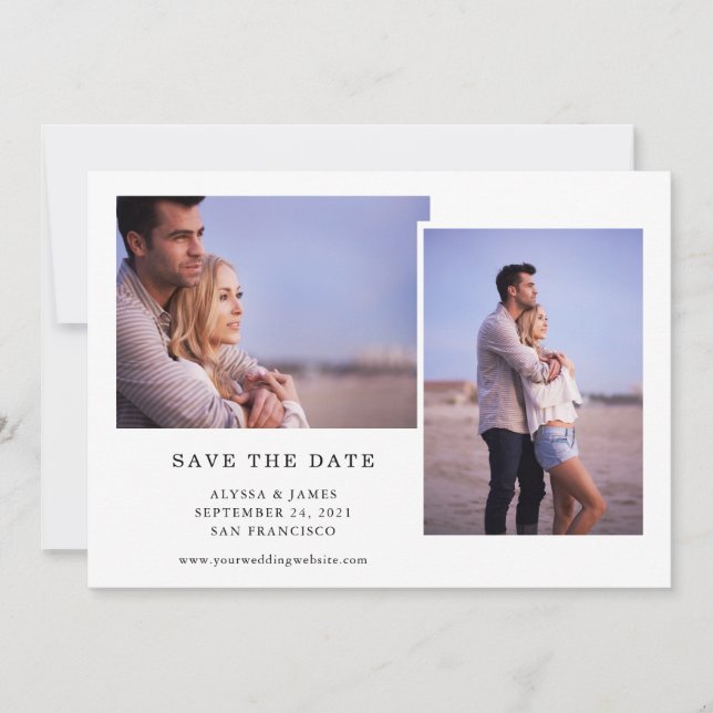 Simple Black and White | Three Photo Save The Date (Front)