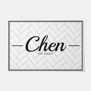 Simple Black and White Tile Established Year Doormat