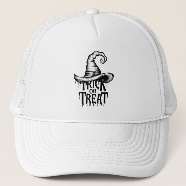 Simple Black and White Trick or Treat  Trucker Hat (Front)