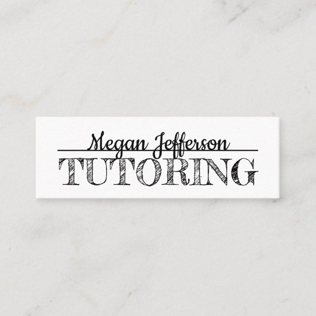 Simple Black And White Tutoring Minimalist Tutor Mini Business Card (Front)
