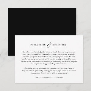 Simple black and white wedding information card