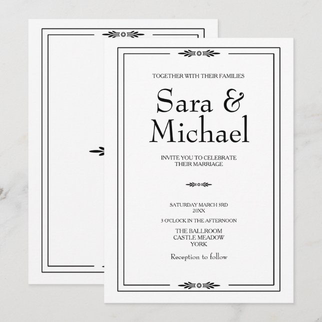 Simple Black and White Wedding Invitation (Front/Back)
