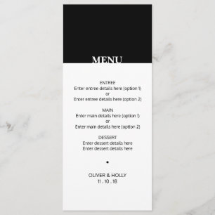 Simple black and white wedding menu