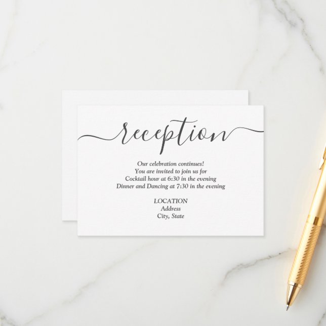 Simple Black and White Wedding Reception Enclosure Card (Front/Back In Situ)