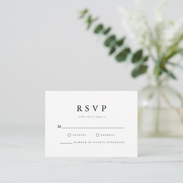 Simple Black and White Wedding RSVP Enclosure Card (Standing Front)