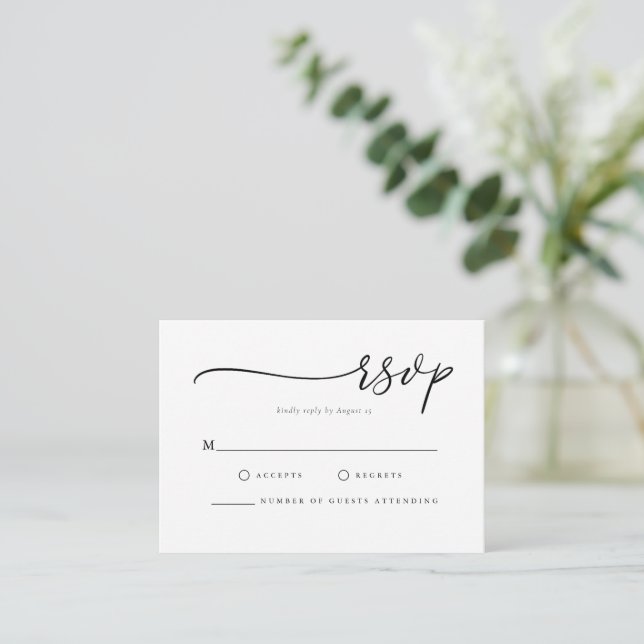 Simple Black and White Wedding RSVP Enclosure Card (Standing Front)
