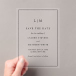 Simple Black and White Wedding Save the Date Acrylic Invitations<br><div class="desc">Simple save the date featuring a modern yet elegant design with your two letter monogram at the top and your wedding details surrounded by a thin border.  A chic and stylish design that is great for a minimalist couple.</div>