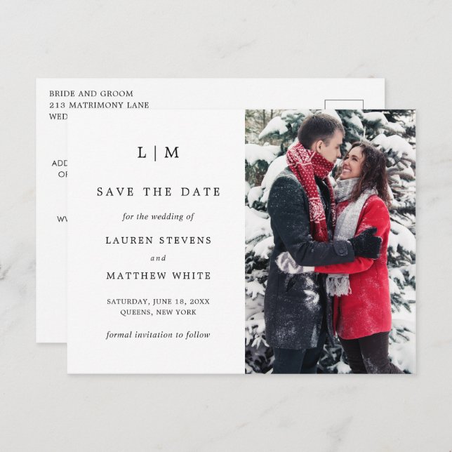 Simple Black and White Wedding Save the Date Announcement Postcard (Front/Back)
