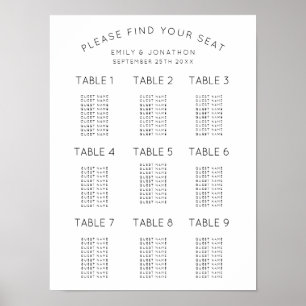 Simple Black and White Wedding Seating Chart