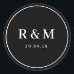 Simple black and white wedding sticker<br><div class="desc">Floral design on A simple black and white design with a white ring on a black background. You can personalize the text and colours.</div>