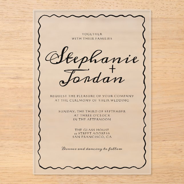 Simple Black and White Whimsical Frame Wedding Acrylic Invitations (Front)