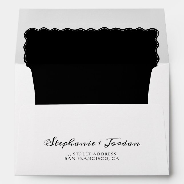 Simple Black and White Whimsical Frame Wedding Envelope (Back (Bottom))