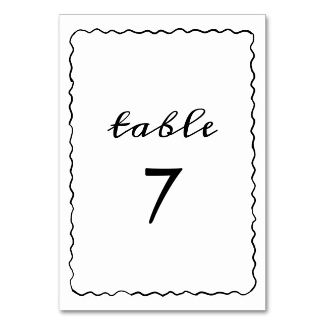 Simple Black and White Whimsical Frame Wedding Table Number (Front)