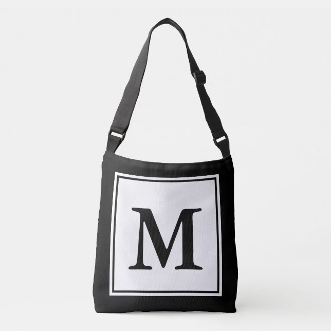 Simple Black and White with Monogram Template Crossbody Bag (Front)