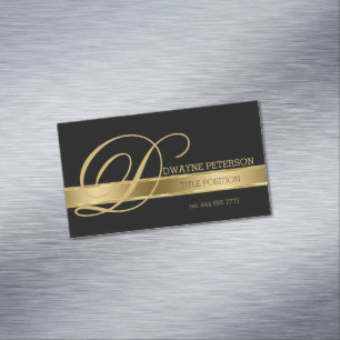 Simple Black Background With Gold Stripe Magnetic Business Card