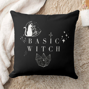 Simple Black Basic Witch Throw Pillow