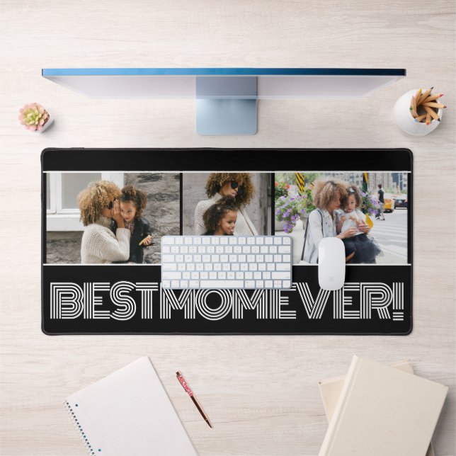 Simple Black Best Mom Ever 3 Photo Collage personn (Bureau 1)