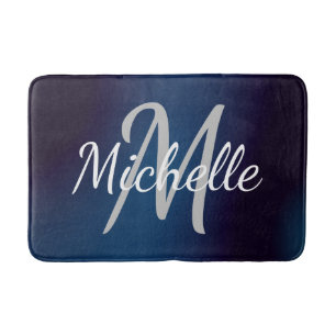 Simple black blue Bold Typography & Name Monogram Bath Mat