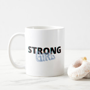 Simple Black & Blue "Strong Girl" Retro Coffee Mug