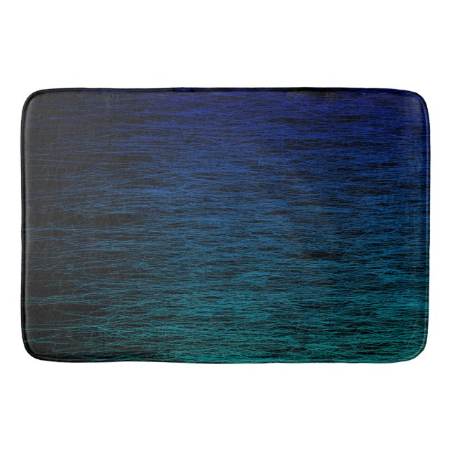 Simple Black Blue Teal Abstract Scribble Texture Bath Mat (Front)
