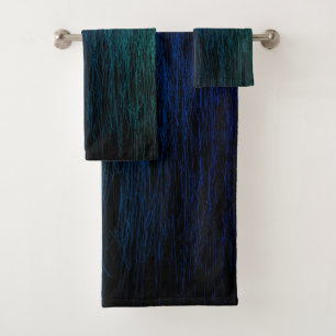 Simple Black Blue Teal Abstract Scribble Texture Bath Towel Set