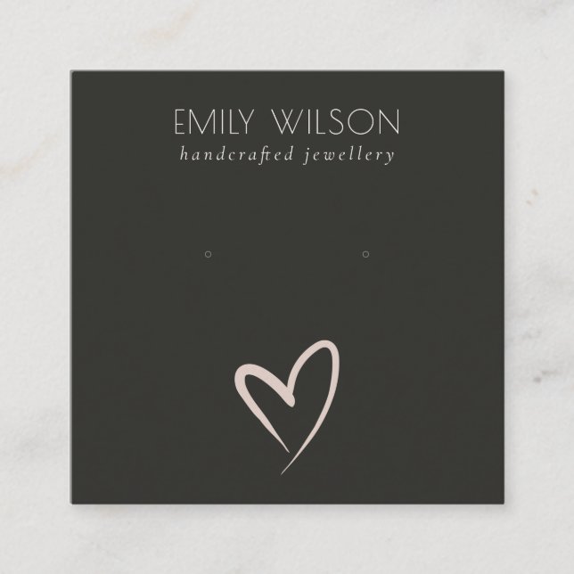 Simple Black Blush Heart Stud Earring Display Sq Square Business Card (Front)