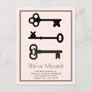 Simple Black Blush Minimal Key Moving Announcement Postcard