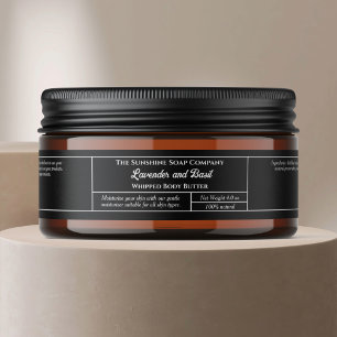 Simple black body butter cosmetics jar 1" x 7.25" wrap around label